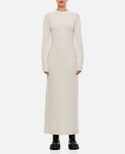 Paco Rabanne Embellished Wool-cashmere Midi Dress In Beige