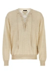Prada Lace-up Neckline Cashmere Blend Sweater In Brown