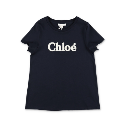 Chloé Kids' Chloe T-shirt Blu Navy In Jersey Di Cotone Bambina