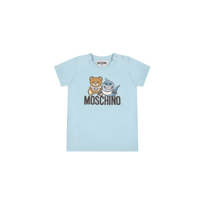 Moschino Light Blue Dress For Baby Girl With Teddy Bear And Logo