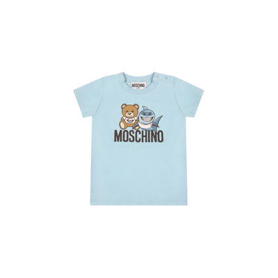 Moschino Kids' Light Blue Dress For Baby Girl With Teddy Bear And Logo