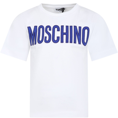 Moschino White T-shirt For Kids With Blue Logo