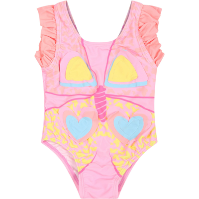 Billieblush Kids' Orange Swim Suit For Baby Girl With Butterfly In Pink