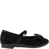 DOLCE & GABBANA BLACK BALLET FLATS FOR GIRL WITH LOGO AND BOW