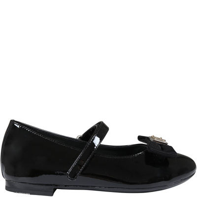 Dolce & Gabbana Kids' Black Ballet Flats For Girl With Logo And Bow