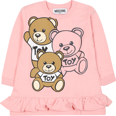 Moschino Pink Dress For Baby Girl With Teddy Bears