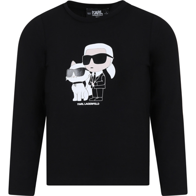 Karl Lagerfeld Kids' Ikonik-print Long-sleeved T-shirt In Black