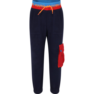 Little Marc Jacobs Kids' Blue Tracksuit Trousers For Boy With Logo In T Marine