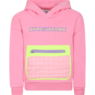 Little Marc Jacobs Kids' Pink Sweatshirt For Girl With Logo In G Albicocca