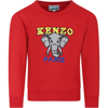 KENZO RED SWEATSHIRT FOR KIDS WITH ELEPHANT AND LOGO