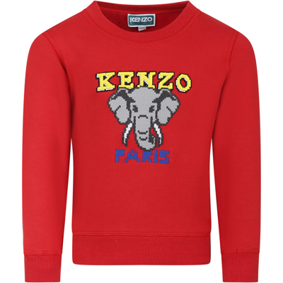 Kenzo Kids' Logo-embroidered Crew-neck Sweatshirt In Rosso