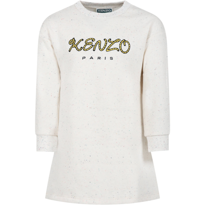 Kenzo Kids' Ivory Dress For Girl With Logo In White