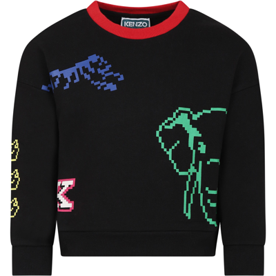 Kenzo Kids' Black Sweatshirt For Boy With Animals And Logo