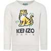 KENZO IVORY SWEATSHIRT FOR KIDS WITH TIGER AND LOGO