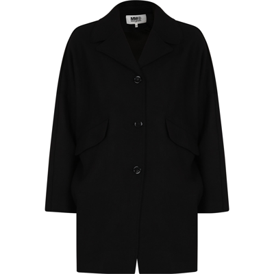 Mm6 Maison Margiela Kids' Black Coat For Girl With Logo In M6900