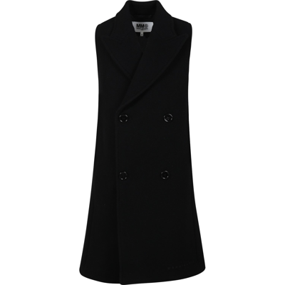 Mm6 Maison Margiela Kids' Wool Blend Sleeveless Coat In Black