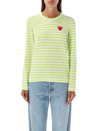 Comme Des Garçons Play Heart Print Striped T-shirt In Green