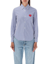 Comme Des Garçons Play Pixel Red Heart Shirt For Women In Blue/white Stripes