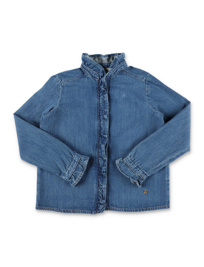 Bonpoint Kids' Ruffle-trim Denim Shirt In Jean