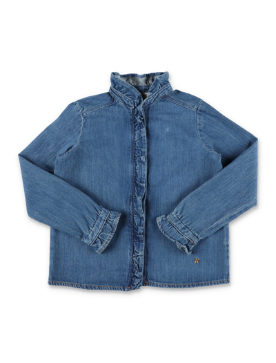 Bonpoint Kids' Ruffle-trim Denim Shirt In Blue