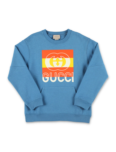 Gucci Kids' Web-print Cotton Sweatshirt In Blue