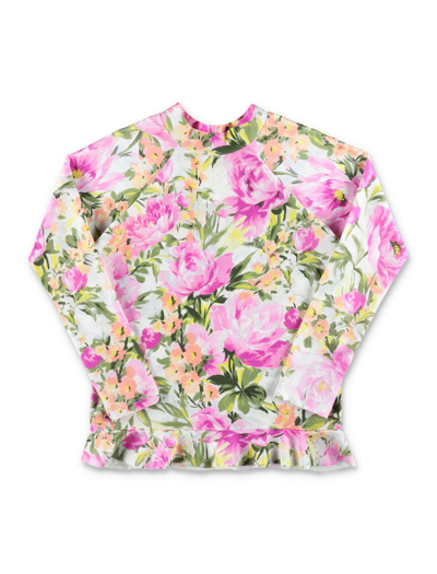 Zimmermann Kids' Halcyon Floral Swim Top In Purple/orange Floral