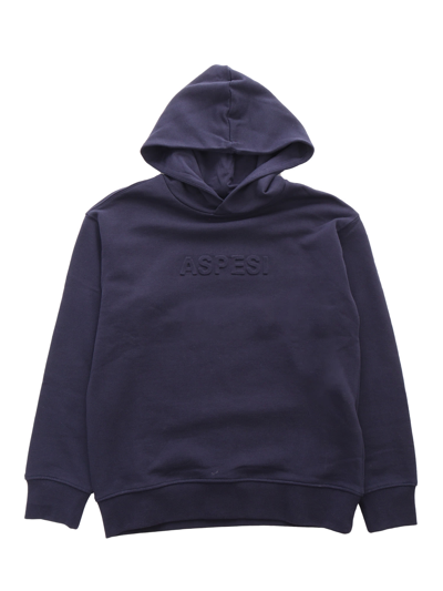 Aspesi Kids' Logo Hoodie In Blue