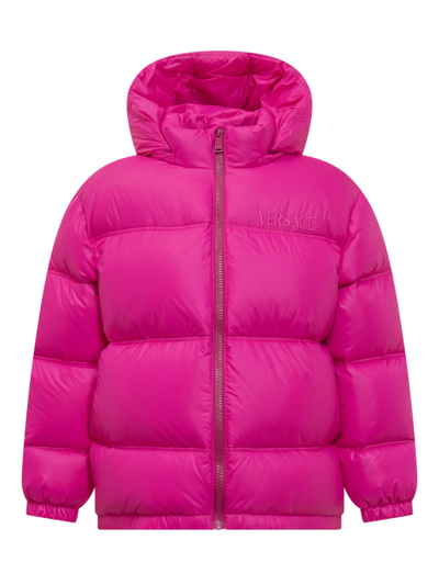 Versace Kids' Down Jacket With Logo In Fuxia