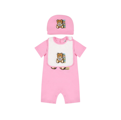 Moschino Pink Set For Baby Girl With Teddy Bear And Logo