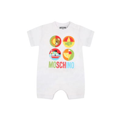 Moschino Babies' White Romper For Bbay Kids With Logo And Print