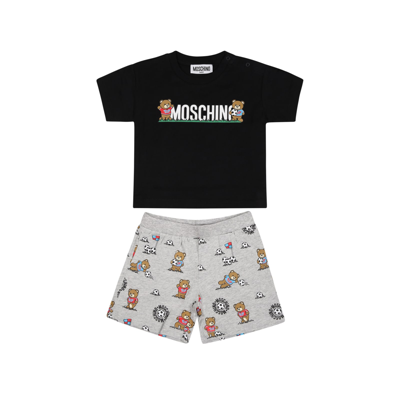 Moschino Black Suit For Baby Boy With Teddy Bear And Logo