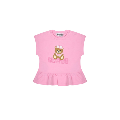 Moschino Kids' Pink Suit For Baby Girl With Teddy Bear And Logo