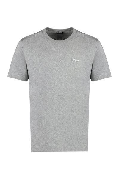 Ermenegildo Zegna Logo Cotton T-shirt In Grey