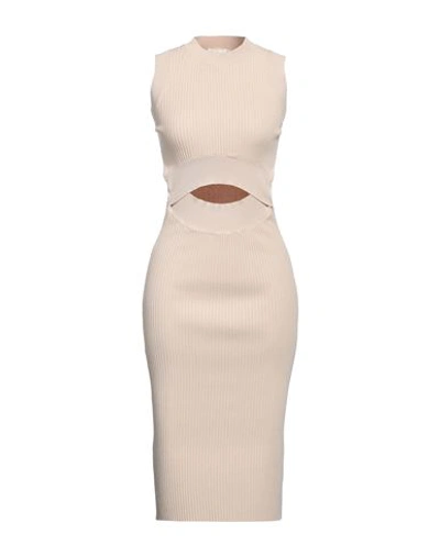 Vicolo Woman Midi Dress Beige Size Onesize Viscose, Polyester In Beige