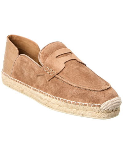 Christian Louboutin Paquepapa No Back Suede & Croc-embossed Leather Espadrille In Brown