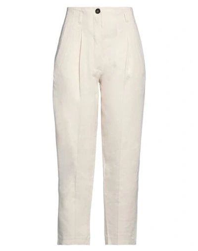 Tela Woman Pants Ivory Size 6 Viscose, Linen, Elastane In White
