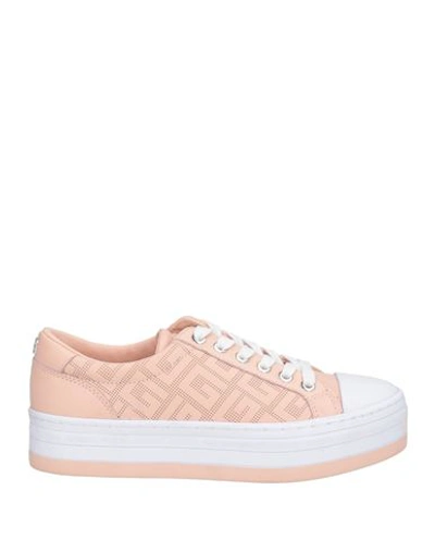 Guess Woman Sneakers Blush Size 10 Soft Leather, Rubber In Pink