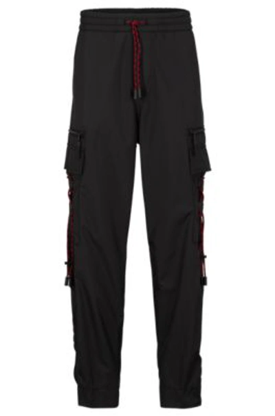 Hugo Ripstop Cargo Trousers With Logo Print In Black
