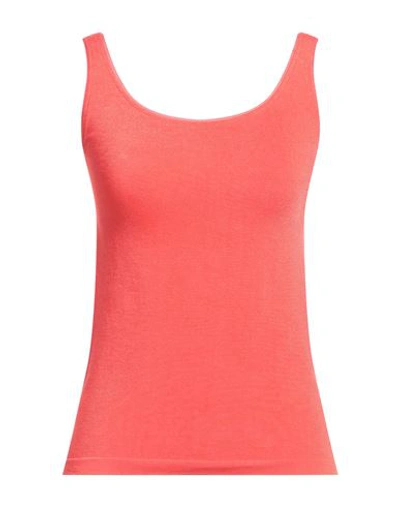 Wolford Woman Tank Top Coral Size L Cotton, Polyamide, Elastane In Red