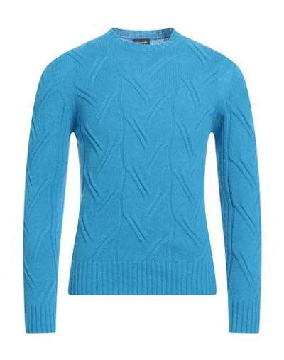 Drumohr Man Sweater Azure Size 44 Lambswool In Blue