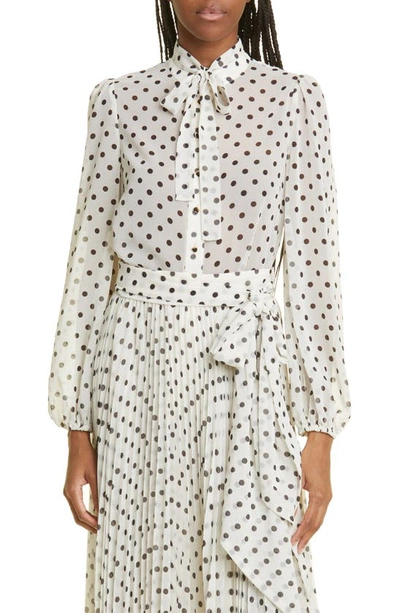 Zimmermann Polka Dot Tie Neck Recycled Polyester Blouse In Cream Black