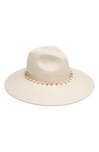 Eugenia Kim Pearl Trimmed Wool Fedora In Nude