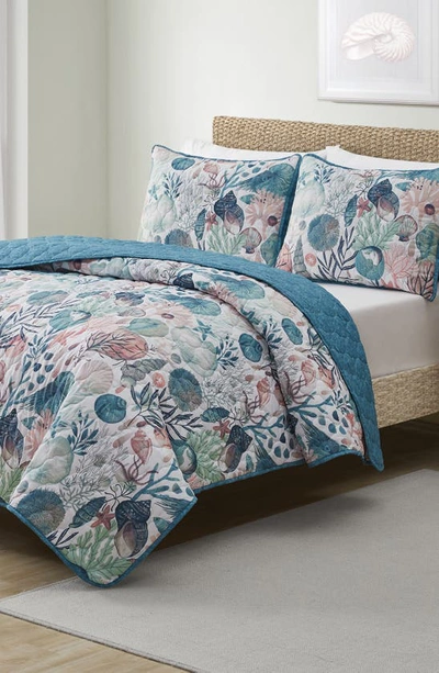 Vcny Home Ivory Coast Reversible Quilt Set In Blue/ Green