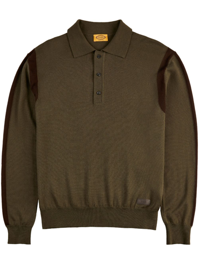 Tod's Two-tone Long-sleeve Polo In Green