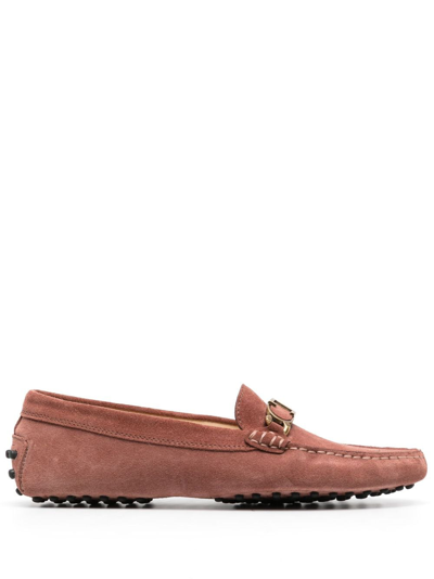 Tod's Gommini Catenina Suede Loafers In Tan