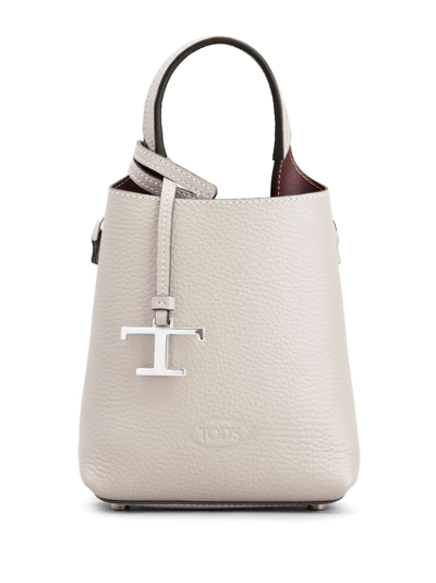 Tod's Mini Logo-pendant Leather Bag In Neutrals