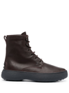 TOD'S ROUND-TOE LACE-UP LEATHER BOOTS