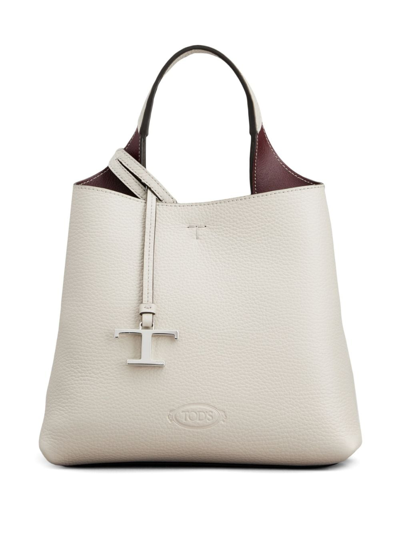 Tod's Logo-pendant Leather Tote Bag In White