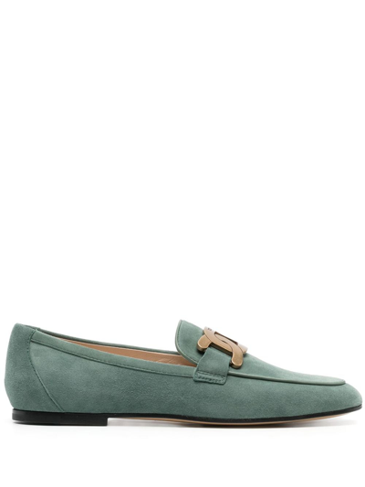 Tod's Embellished Suede Loafers In Green