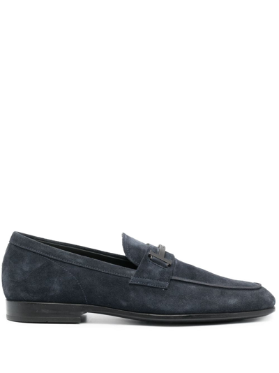 Tod's Double T Suede Loafers In Blue
